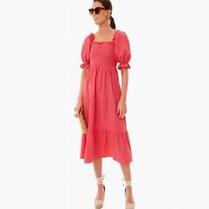 Pomander Place Tuckernuck Pink Hannah Dress Smocked Midi Puff Sleeve